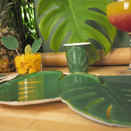 Gobelets Jetables 200ml Motif Tropical Dorés - Lot de 8