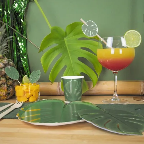 Gobelets Jetables 200ml Motif Tropical Dorés - Lot de 8