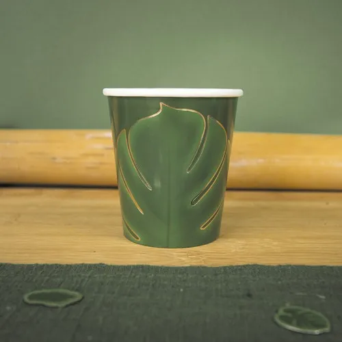 Gobelets Jetables 200ml Motif Tropical Dorés - Lot de 8