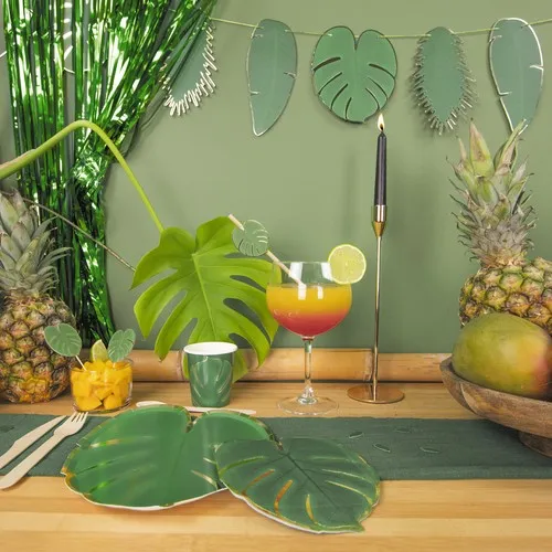 Gobelets Jetables 200ml Motif Tropical Dorés - Lot de 8