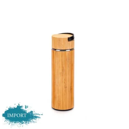 Bouteille Isotherme Chauffante 450ml Acier et Bambou Personnalisable