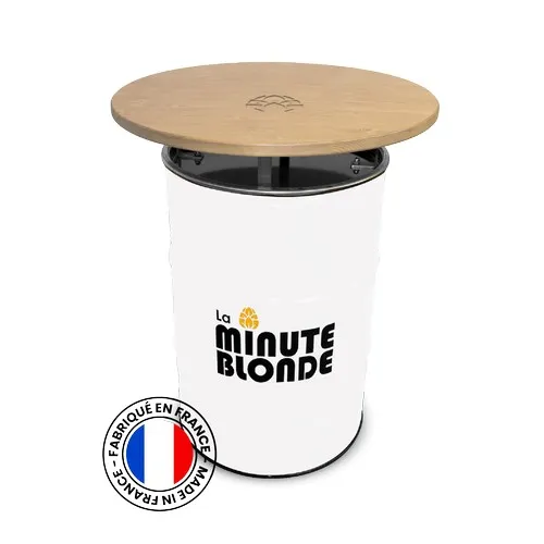 Table Haute Baril 200L Personnalisable - Plateau Bois & Acier RAL