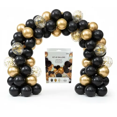 Kit 40 Ballons Personnalisables 30cm Or et Noir - Sérigraphie