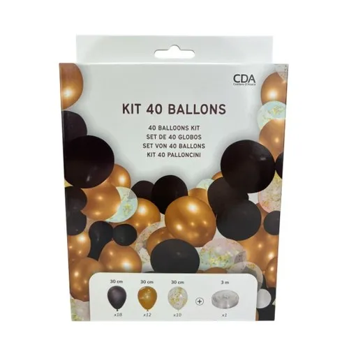 Kit 40 Ballons Personnalisables 30cm Or et Noir - Sérigraphie