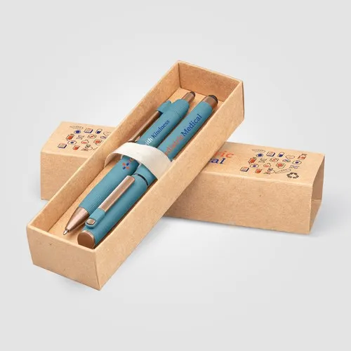 Coffret 2 Stylos Plastique Recyclé Bronze - Boîte Cadeau Personnalisée