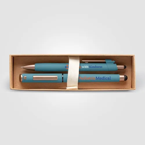 Coffret 2 Stylos Plastique Recyclé Bronze - Boîte Cadeau Personnalisée