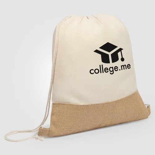Sac à cordon coton recyclé et jute 140g - Personnalisable par sérigraphie