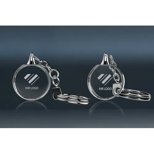 Porte-clés rond en verre cristal personnalisable par sérigraphie