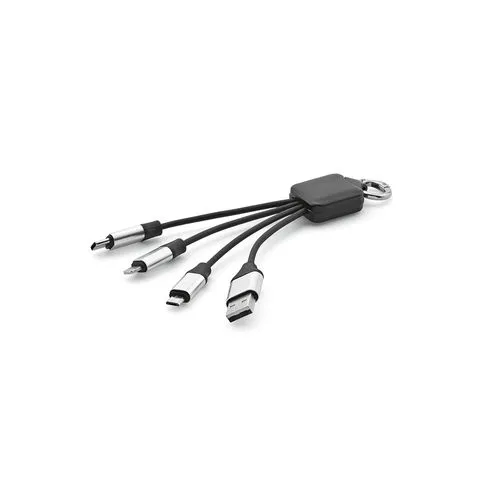 Câble de charge Sagan, 4-en-1 rTPR, logo lumineux et boucle