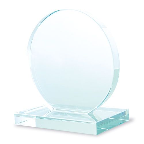Trophée en Verre Rond Bleu Personnalisable avec Écrin Luxe