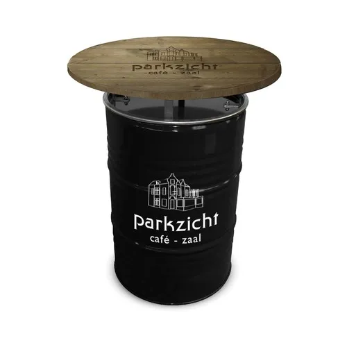 Table Baril Noir Plateau Barnwood Personnalisable - Hauteur Bar