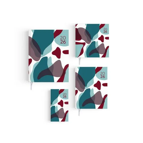 MINI EMBOITE DOS CARRE COUSU COLLE 2026 - 90X165MM - 1 ET 4 DE COUV QUADRI + PELLI BRILLANT SUR CARTON RIGIDE - SEMAINIER 144 PAGES + ATLAS + PERFO DES ANGLES