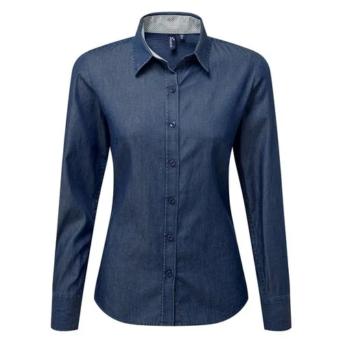 Chemise en Denim-Pindot Manches Longues Femme