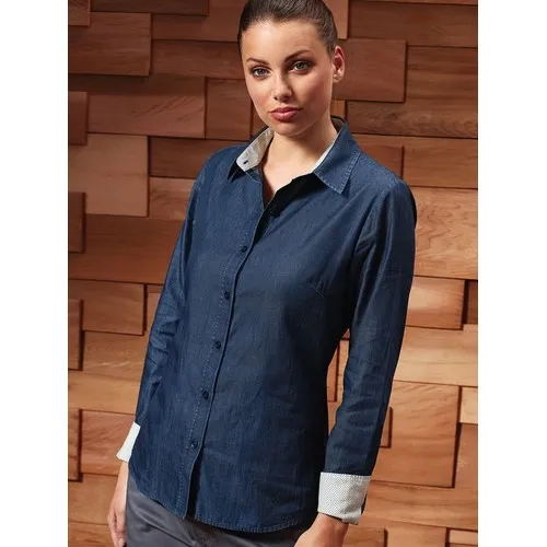 Chemise en Denim-Pindot Manches Longues Femme