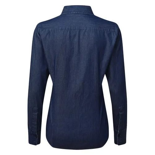 Chemise en Denim-Pindot Manches Longues Femme