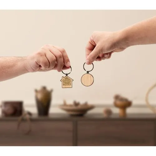 GASTON ROUND. Porte-clés rond en zinc et bambou