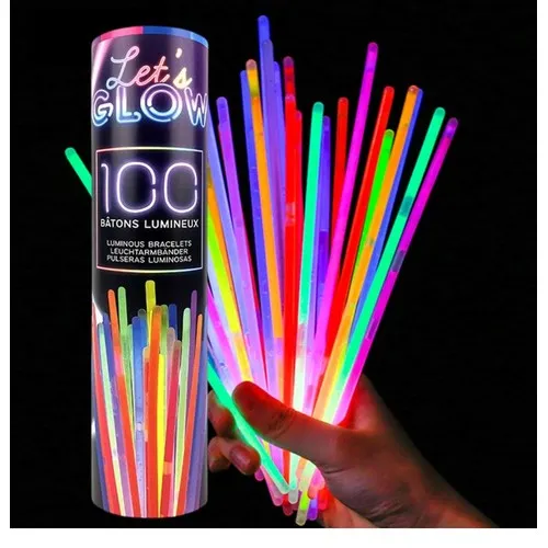 GLOW Tube de 100 bracelets fluos  5 x 200 mm