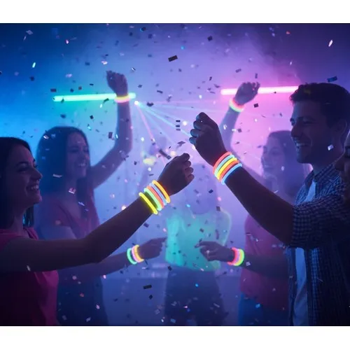 GLOW Tube de 100 bracelets fluos  5 x 200 mm