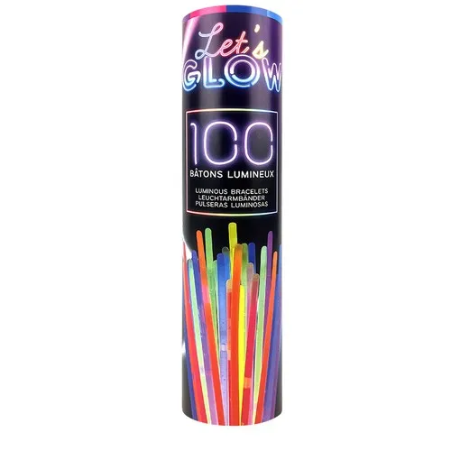GLOW Tube de 100 bracelets fluos  5 x 200 mm