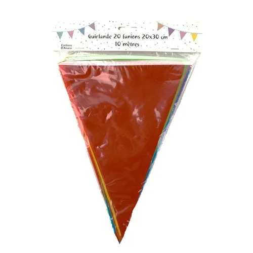 Guirlande 20 fanions PLASTIQUE multicore 10 m
