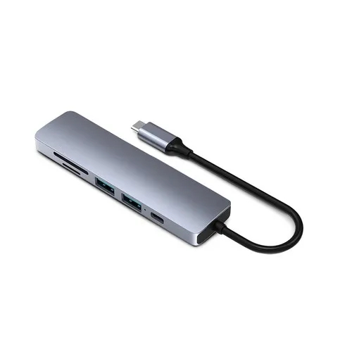 Hub USB C 6 en 1 avec interface PD/USB et vidéo