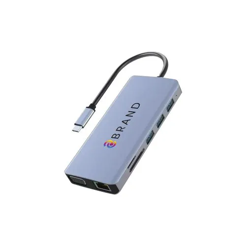 Hub USB-C vers 2 HDMI 4K/4 USB-A/1 USB-C/2 SD-TS/RJ45/VGA/jack