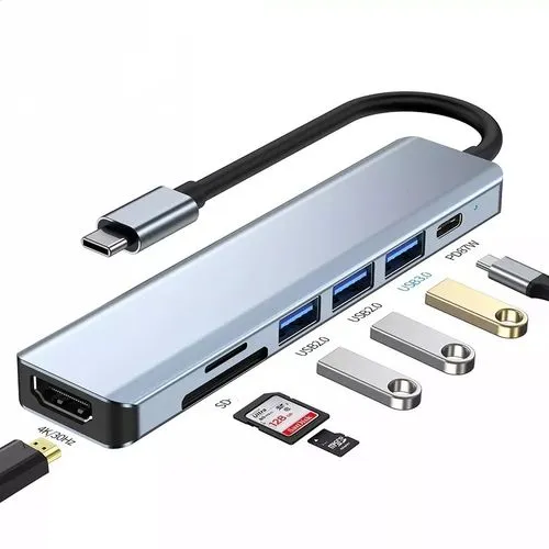 Hub USB-C vers HDMI 4K / 3 USB-A -/1 USB-C + 2 lecteurs carte