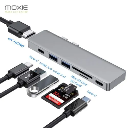Hub USB-C vers HDMI 4K/2 USB 3.0/2 Type-C/SD Card/Thunderbolt 3