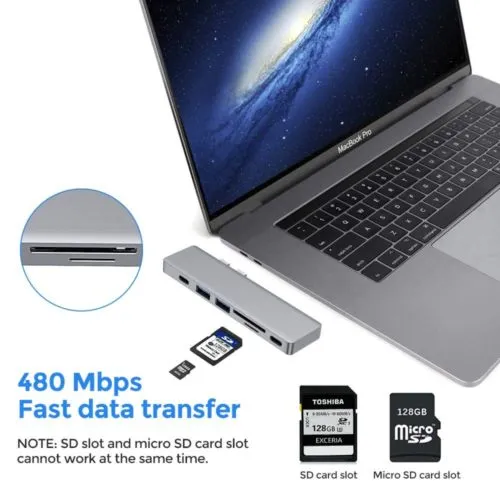 Hub USB-C vers HDMI 4K/2 USB 3.0/2 Type-C/SD Card/Thunderbolt 3