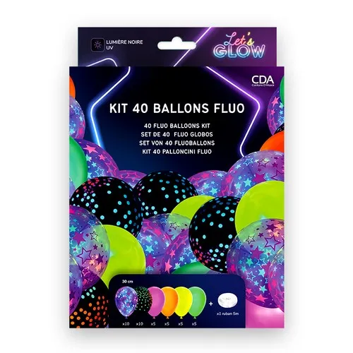 Kit 40 Ballons 30 cm FLUO NEON UV