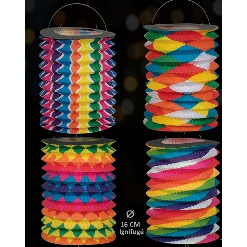 Lampion cylindrique ignifugé multicolore 16cm