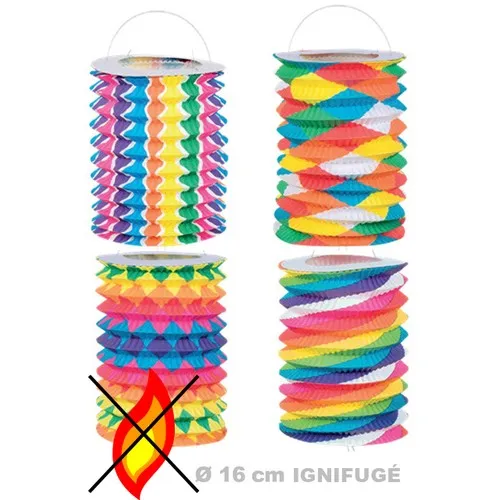 Lampion cylindrique ignifugé multicolore 16cm