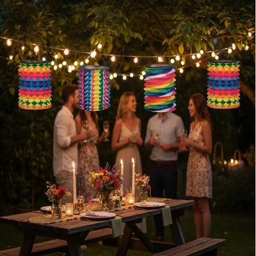 Lampion cylindrique multicolore 13cm Multicolore