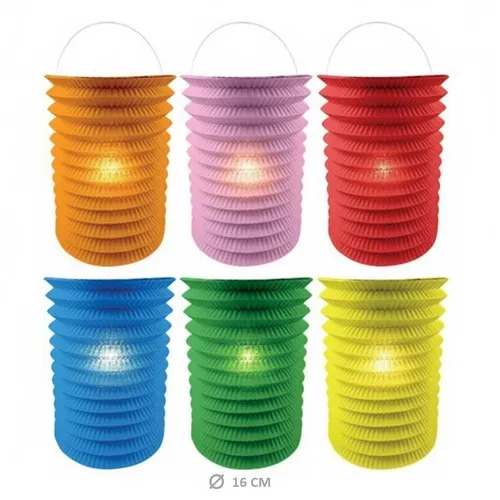 Lampion cylindrique multicolore 16cm - 6 coloris assortis