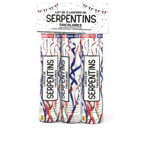 Lancer manuel 15 cm  X3 serpentins BBR papier de soie BLEU BLANC ROUGE