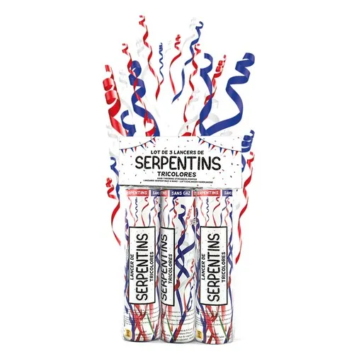 Lancer manuel 15 cm  X3 serpentins BBR papier de soie BLEU BLANC ROUGE