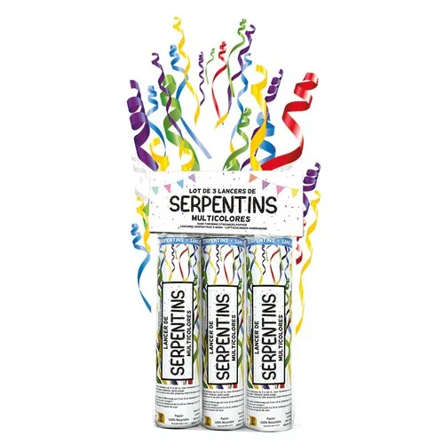 Lancer manuel 15 cm  X3 serpentins PASTEL papier de soie