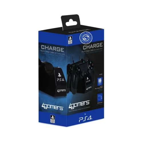Lot de 2 câble Play N Charge PS4 + Stand rangement manettes - Noir - sous licence Officielle Playstation