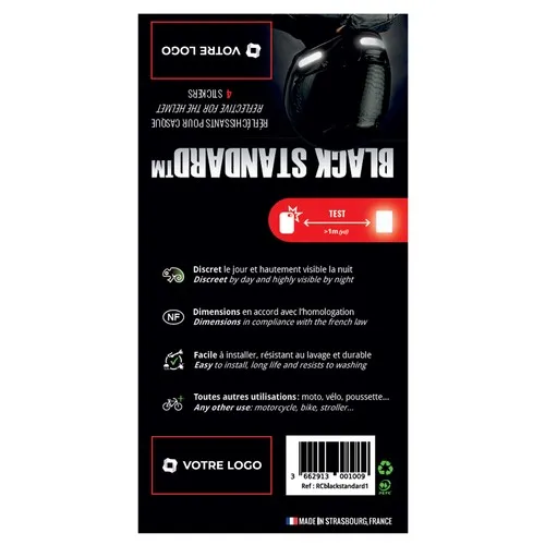 Lot de 4 stickers noirs réfléchissants - Personnalisable