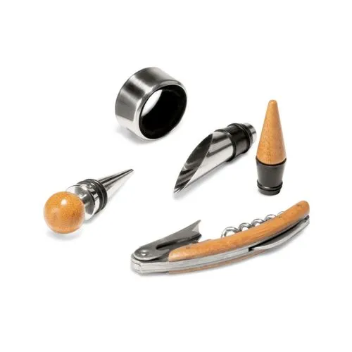 MORETO. Set à vin avec 4 pièces en bois et métal