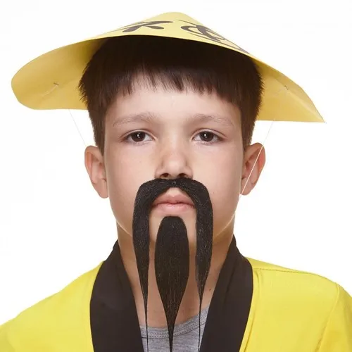 Moustache Chinois longue Enfant - Noir brillant (S038)