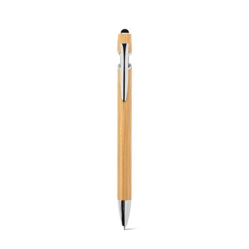 NEIL BAMBOO. Stylo à bille en bambou avec détails en aluminium chromé