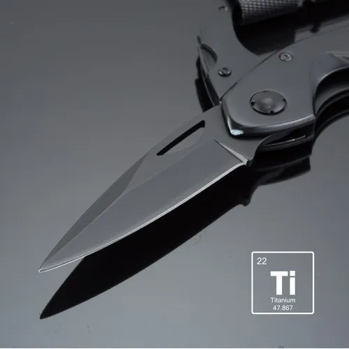 OUTIL MULTIFONCTION EN ACIER REVÊTU DE TITANE OPTIMA AVEC MOUSQUETON