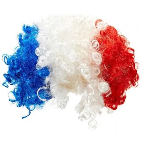 Perruque bouclée TRICOLORE  Bleu Blanc Rouge