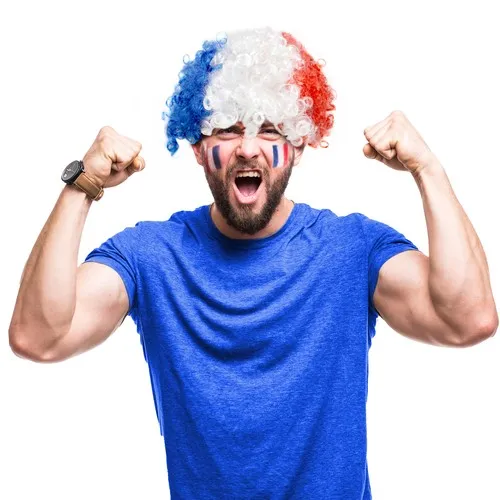 Perruque bouclée TRICOLORE  Bleu Blanc Rouge
