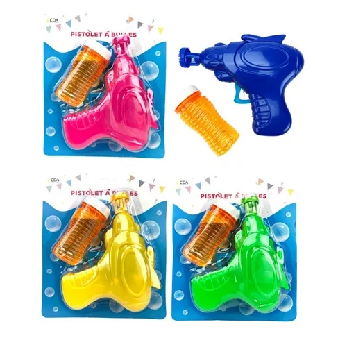 Pistolet à bulles + recharge 60ml 4 coloris assortis