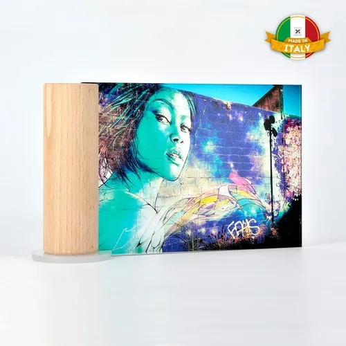 Plaque en verre avec support en bois personnalisable