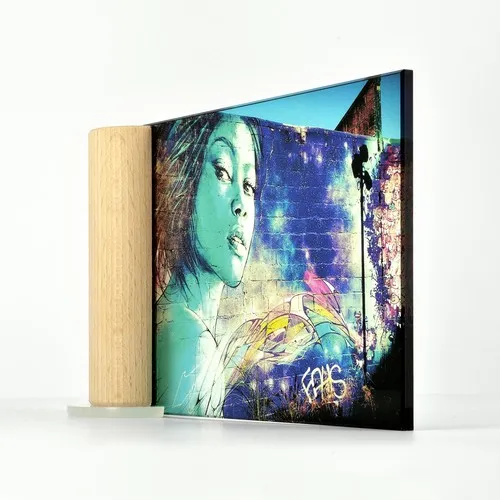 Plaque en verre avec support en bois personnalisable