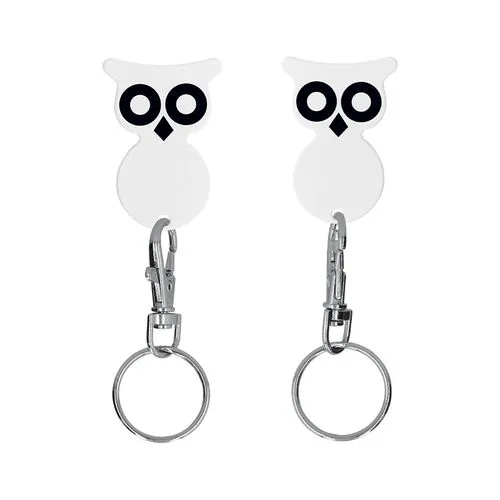 PORTE-CLE MOUSQUETON AVEC JETON FORME HIBOU