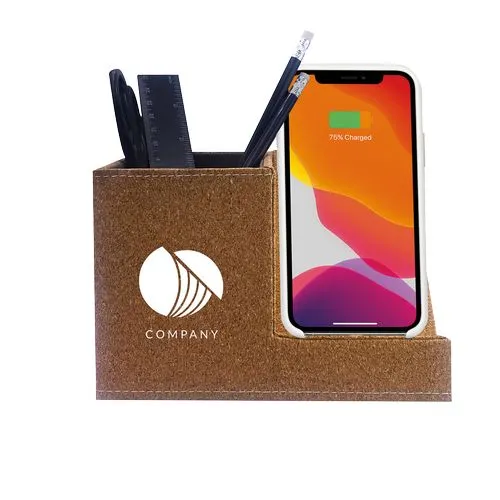 Pot à crayon en liège avec chargeur à induction
